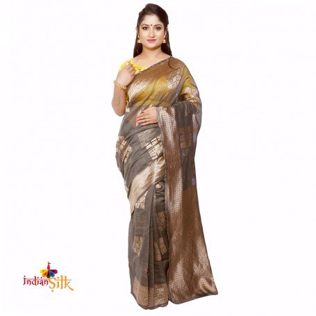 Fashionvibes Grey Cotton Silk Saree