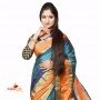 Fsahionvibes Green,Orange Art Silk Saree