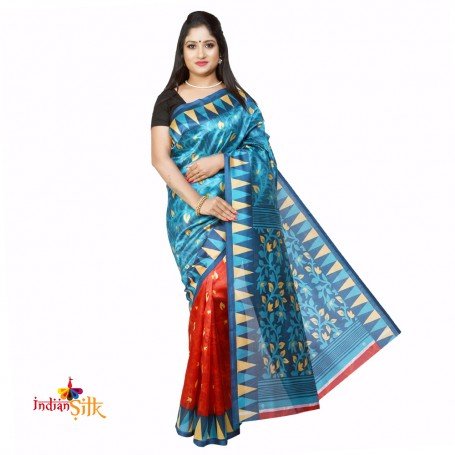 Fashionvibes Blue,Red Art Silk Saree