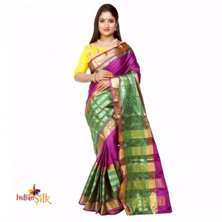 Fsahionvibes Purple,Green Art Silk Saree