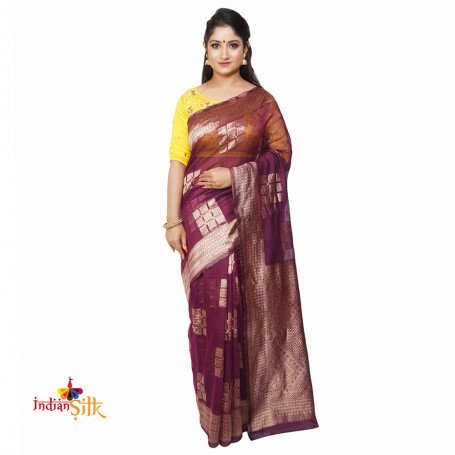 Fashionvibes Maroon Cotton Silk Saree
