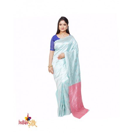 Fashionvibes Light blue,Pink Silk Saree