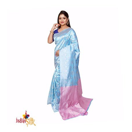 Fashionvibes Pink, SkyBlue Silk Saree