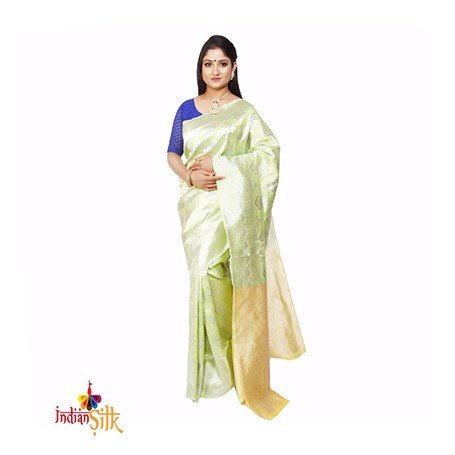 Fashionvibes Light Green,Yellow Silk Saree