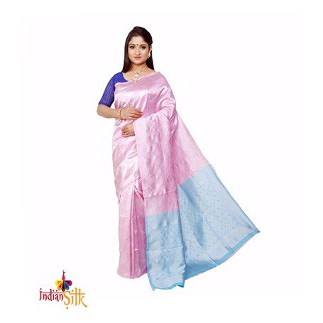 Fashionvibes SkyBlue,Pink Silk Saree