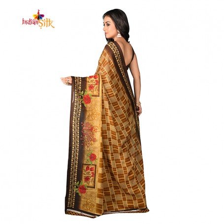 Fashionvibes Soft Tulip Print Silk sarees for Woman  (Colour: Brown)