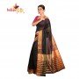 Fashionvibes Solid Base Mixed Cotton Silk Saree for Women (Color Black)