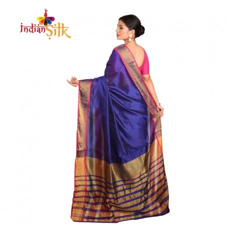 Fashionvibes Solid Base Mixed Cotton Silk Saree for Women (Color Blue)