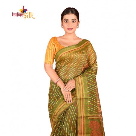 FashionvibesMulticolour Stripes Cotton Silk Saree for Women (olive green)