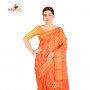 FashionvibesMulticolour Stripes Cotton Silk Saree for Women (Light Orange)