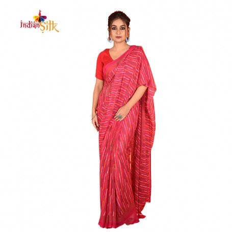 FashionvibesMulticolour Stripes Cotton Silk Saree for Women (Deep Pink)