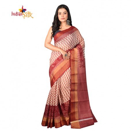 Fashionvibes Lightweight Cotton Silk Saree for Women (Light Burgundy)