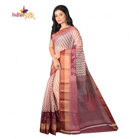 Fashionvibes Lightweight Cotton Silk Saree for Women (Light Brown)