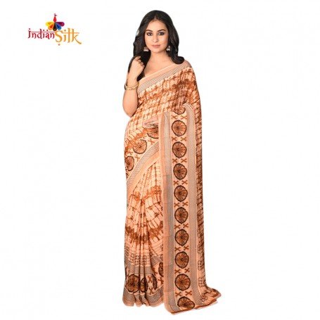 FashionvibesFreeflow Butter Silk Saree for Women (Caramel)