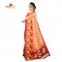Fashionvibes Feathery Butter Silk Saree for Women ( Orange-yellow)