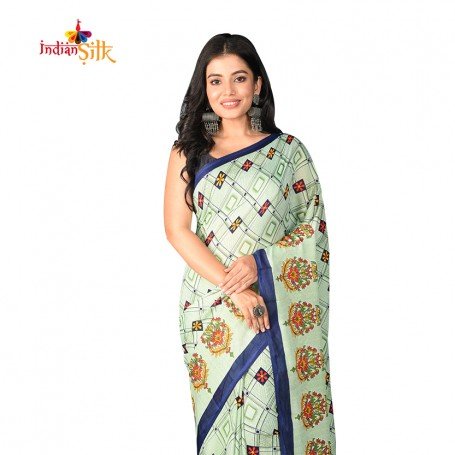 Fashionvibes Vibrant Butter SilkSaree for Women (Navy Blue)