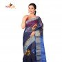 Fashionvibes BreathableMixed CottonSaree for Women (Navy Blue)