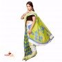 Fashionvibes Cotton digital print Pocket Saree (white & green)