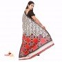 Fashionvibes Cotton printed saree (red,white,black)