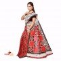 Fashionvibes Cotton printed saree (red,white,black)
