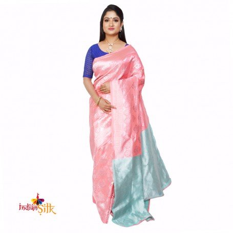 Fashionvibes Silk solid woven Saree (pink & blue)