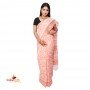 Fashionvibes white & orange Malmal cotton printed saree