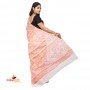 Fashionvibes white & orange Malmal cotton printed saree