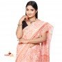 Fashionvibes white & orange Malmal cotton printed saree