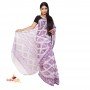Fashionvibes white & lavender Malmal cotton printed saree