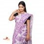 Fashionvibes white & lavender Malmal cotton printed saree