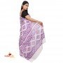 Fashionvibes white & lavender Malmal cotton printed saree
