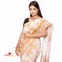Fashionvibes white & yellow Malmal cotton printed saree