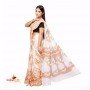 Fashionvibes white & yellow Malmal cotton printed saree