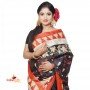 Fashionvibes Bhagalpuri Tussar Silk Printed Saree (Black,Beige & red)