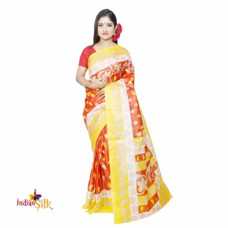 Fashionvibes Red & Yellow Bhagalpuri Tussar Silk Printed Saree
