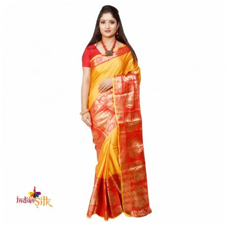 Fashionvibes Red & Yellow South silk saree
