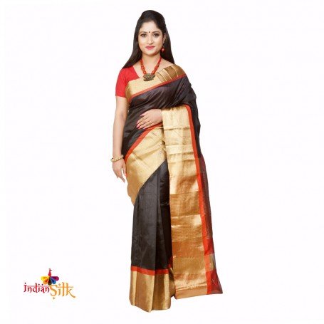 Fashionvibes Black & Golden South silk saree