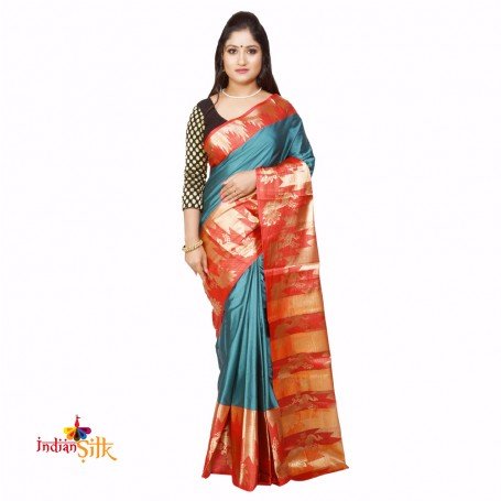 Fashionvibes Red & Green South silk saree