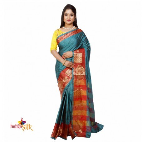 Fashionvibes Red & green South silk saree