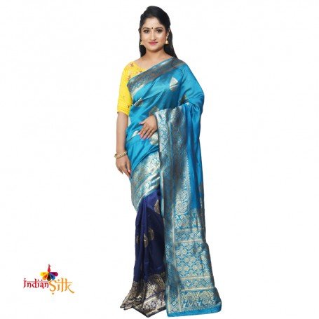 Fashionvibes Uppada silk woven saree (Navy blue & Blue)