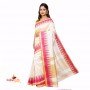 Pink & white Solid silk saree