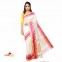 Pink & white Solid silk saree