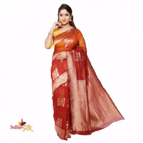 Red Linen Silk Saree