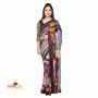 Fashionvibes Black,Grey,Magenta Chiffon Saree