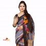Fashionvibes Black,Grey,Magenta Chiffon Saree