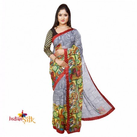 Fashionvibes Grey Chiffon Saree