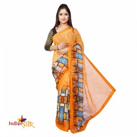 Fashionvibes Orange Chiffon Saree