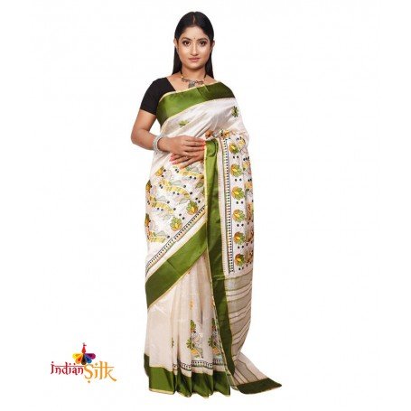 Fashionvibes Beige,Light Green Art Silk Saree
