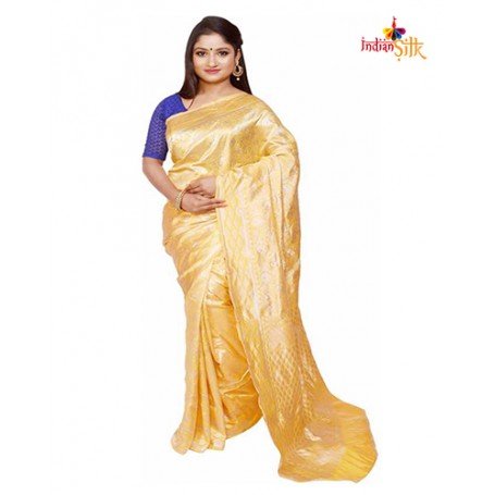 Fashionvibes Yellow Poly Silk Saree